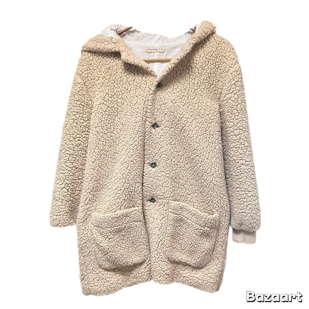 Fin & Vince Mama women's oatmeal sherpa hooded jacket coat, XS 0-2